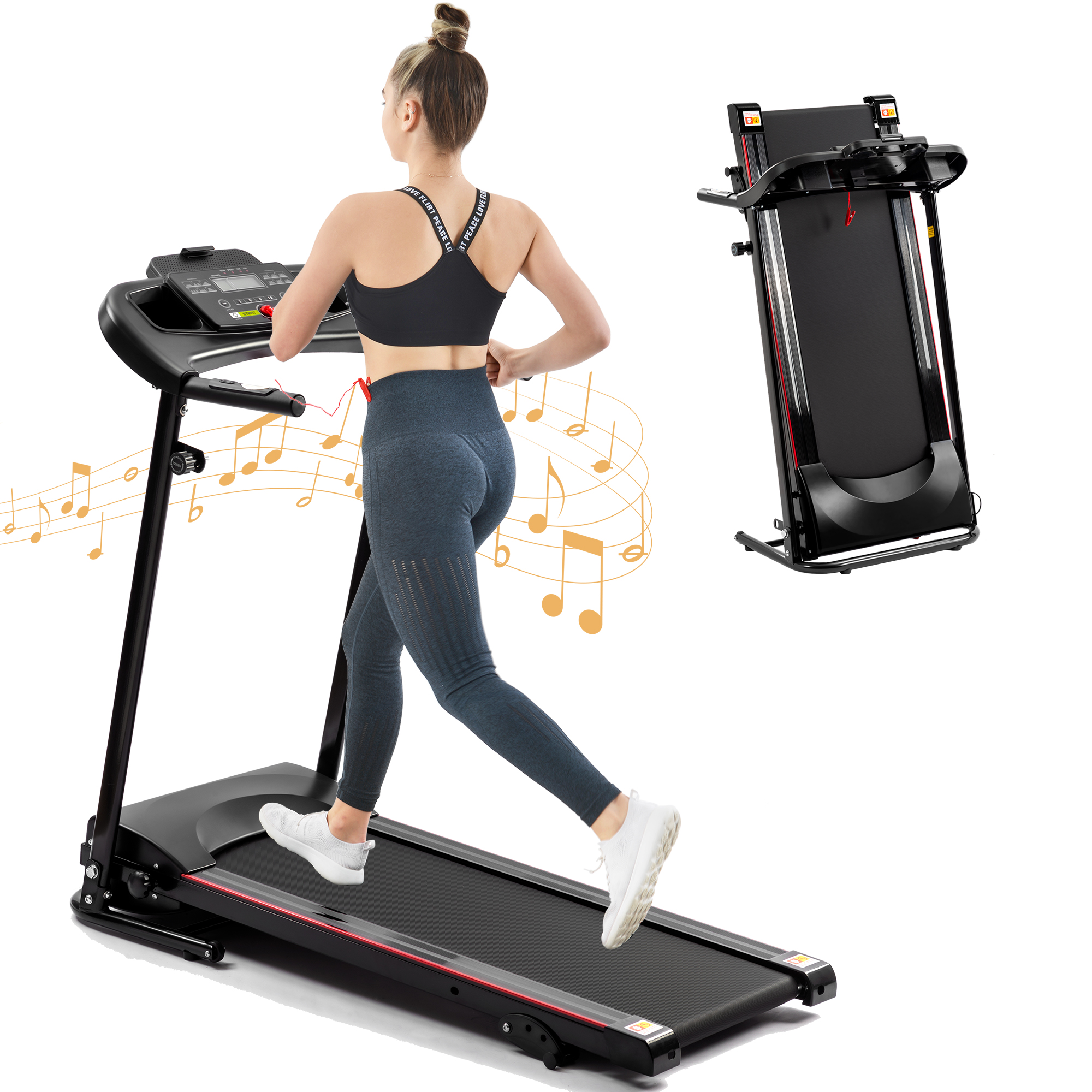 Foldable Electric Treadmill 2.5HP with Incline, 12KM/H, Bluetooth, Heart Rate Monitor - Ideal for Home Gym Fitness