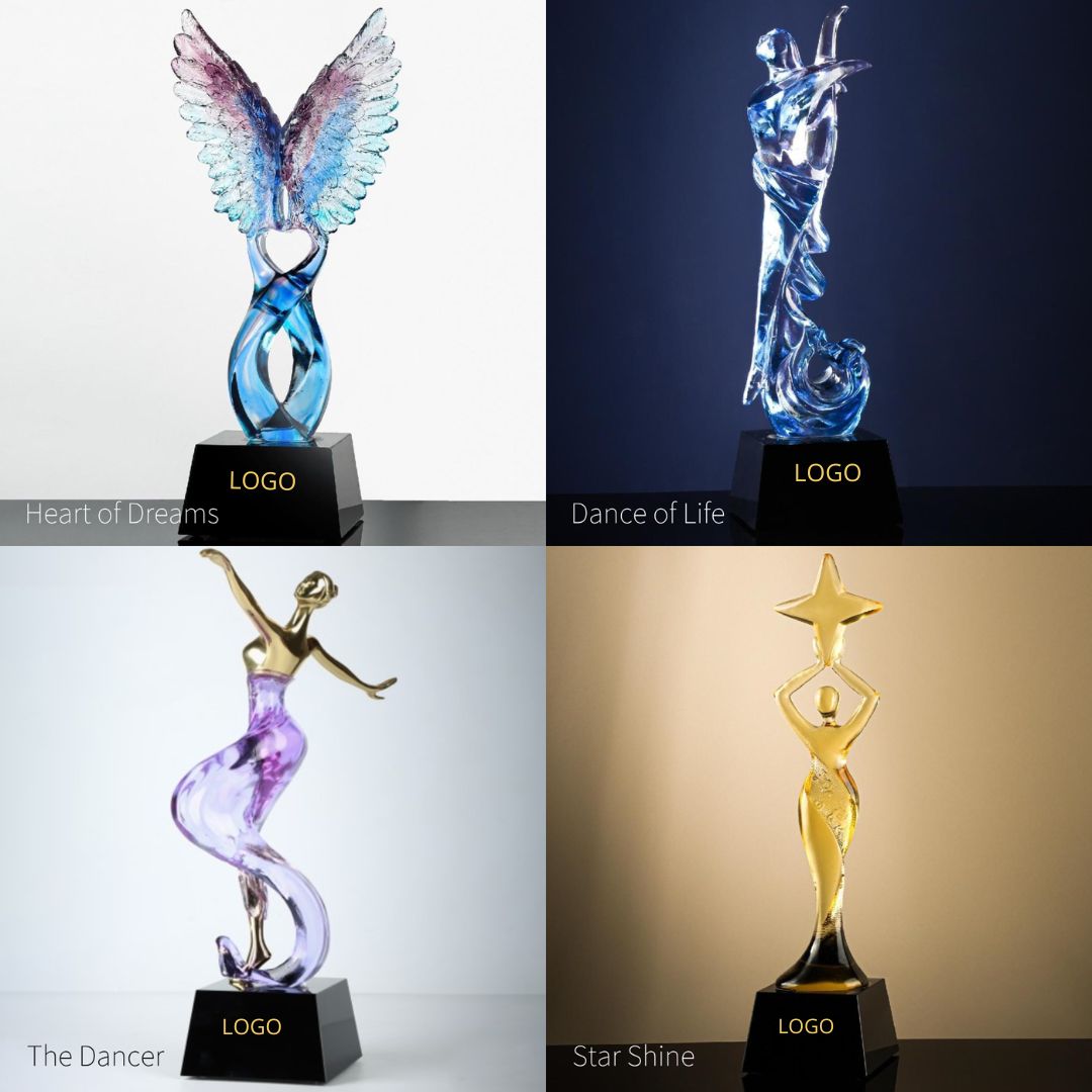 Premium Custom Crystal Glass Company Trophy - Artistic Achievement Awards Trophy, Personalized with Logo and Name Engraving