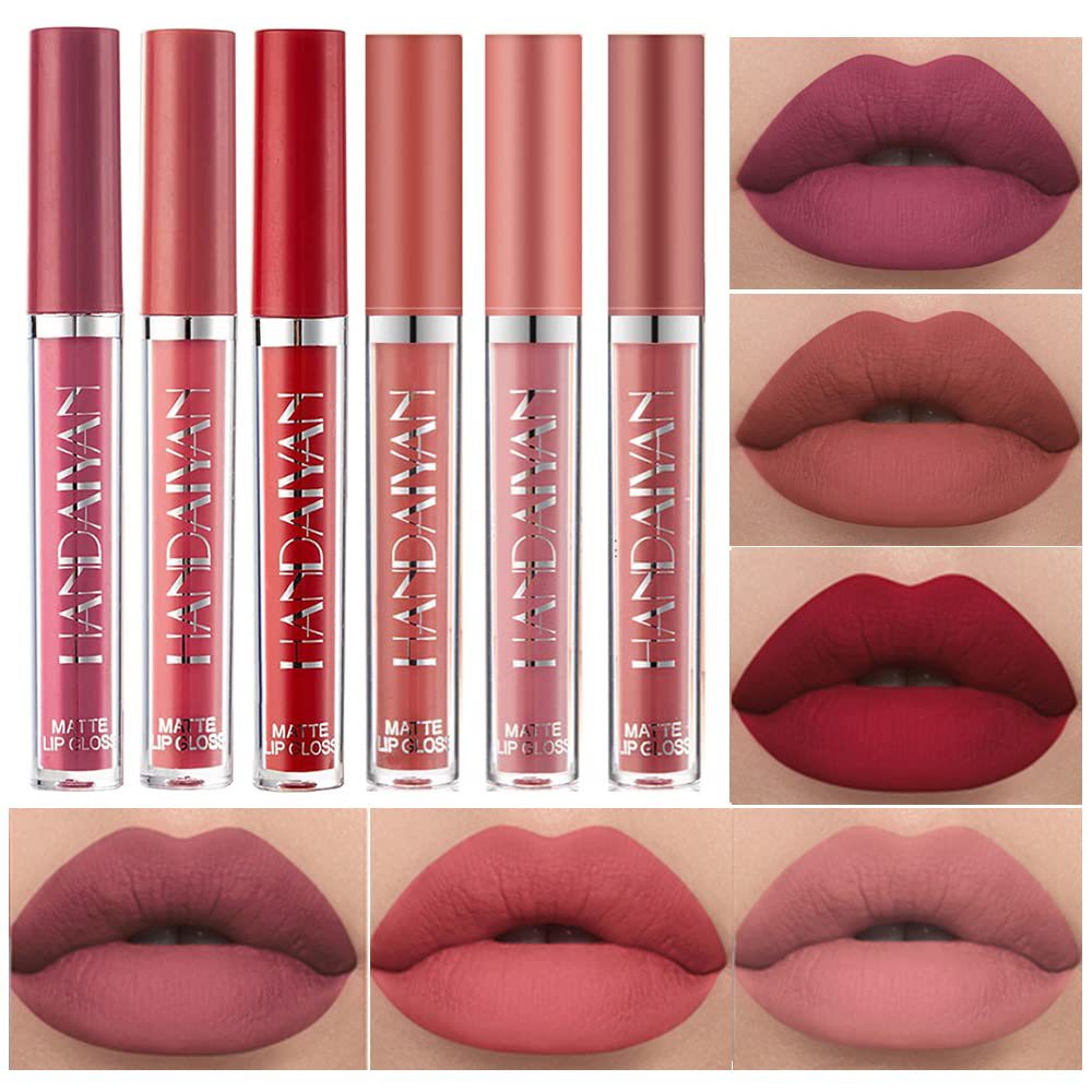 HANDAIYAN Waterproof, No-Smudge Matte Lip Gloss in 12 Shades - INS Recommended Single Pack -Euro-Latin Makeup Style