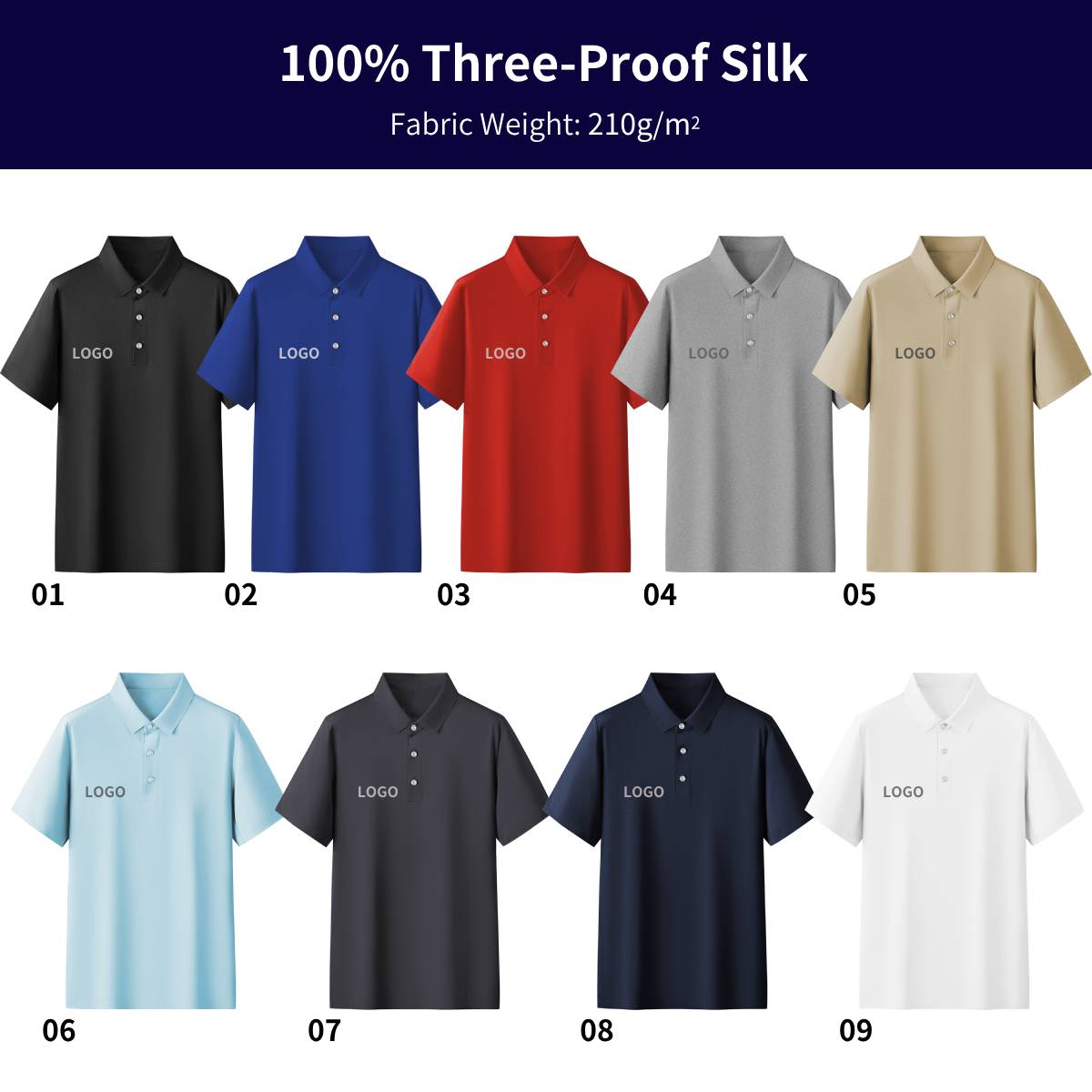 Tri-Proof Tech Polo Shirt Casual Short Sleeve T-Shirt, Water, Oil, and Stain Resistant, 100% Tri-Proof Silk Custom Logo and Text