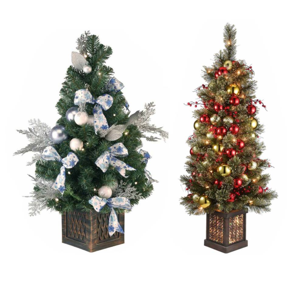 Custom 3 FT to 13 FT Pre-lit Artificial Christmas Tree with Square Base | Christmas Decoration Tree | Glittery Bristle Pine