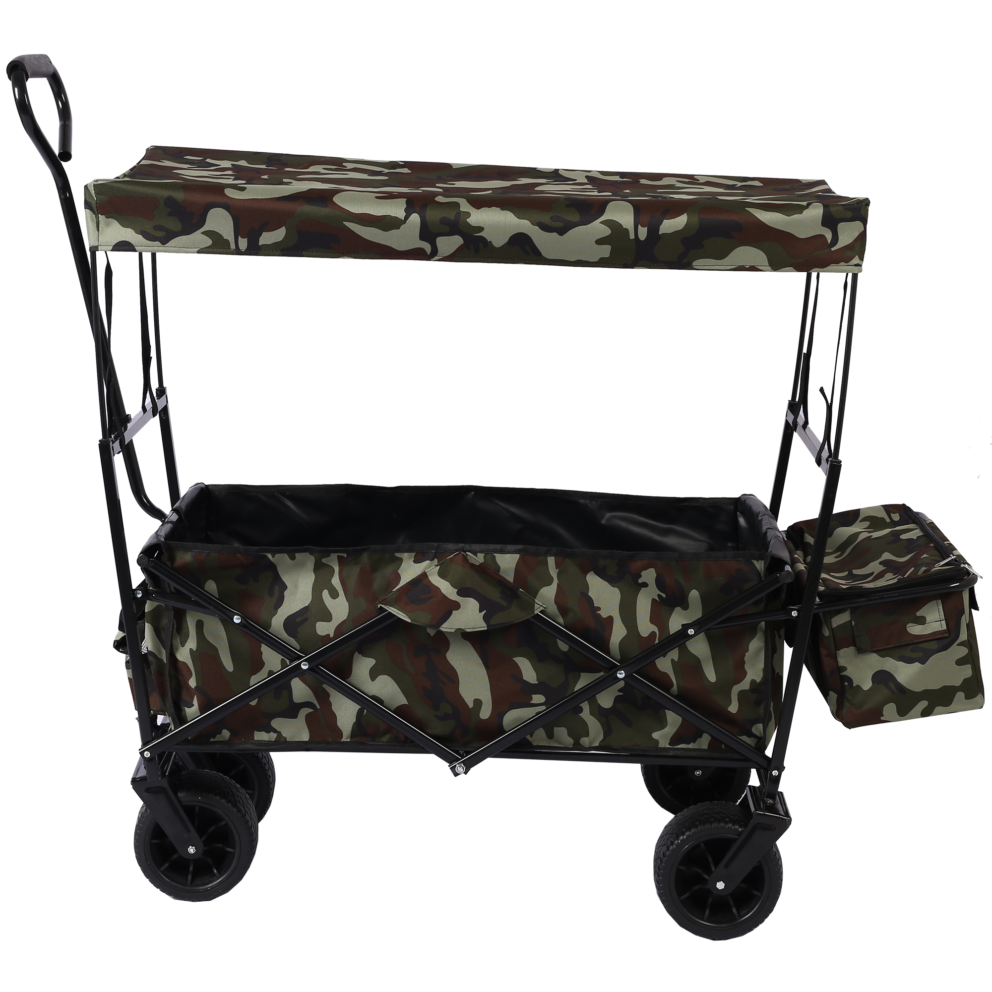 Durable Foldable Outdoor Wagon, 262lbs Load, All-Terrain Wheels, UV Canopy, Extra Pockets, for Camping & Beach, Camouflage