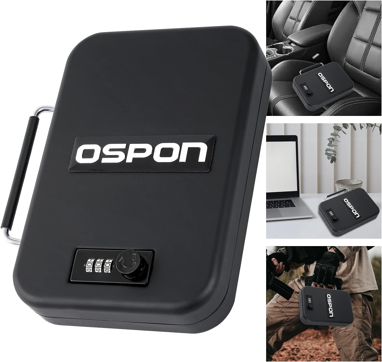 OSPON Gun Safe Portable Handgun & Money Case with Quick-Access Lid & 3-Digit Lock - Hidden Security for Bedside, Car, Under Bed