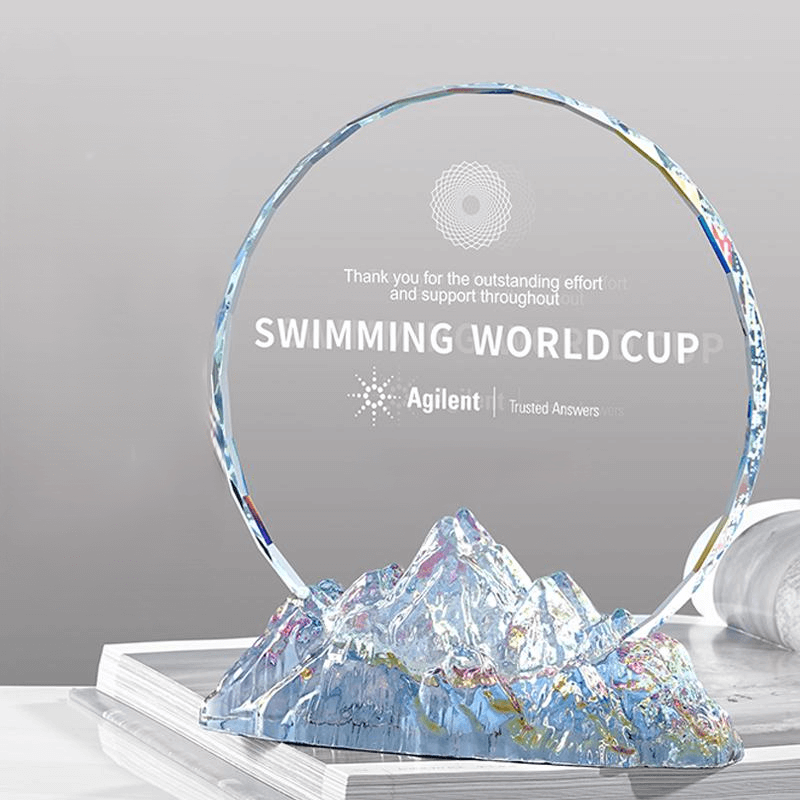 Premium Custom Round Glass Crystal Trophy - 7.1*7.9 Inches, Sandblasting Engraving Craftsmanship Personalized with Logo and Text