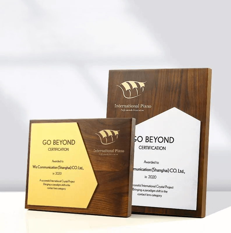 Aluminum and Walnut Wood Authorization Plaque 8 to 12 Inch Certificate Award Document Plaque Customizable with Logo and Text