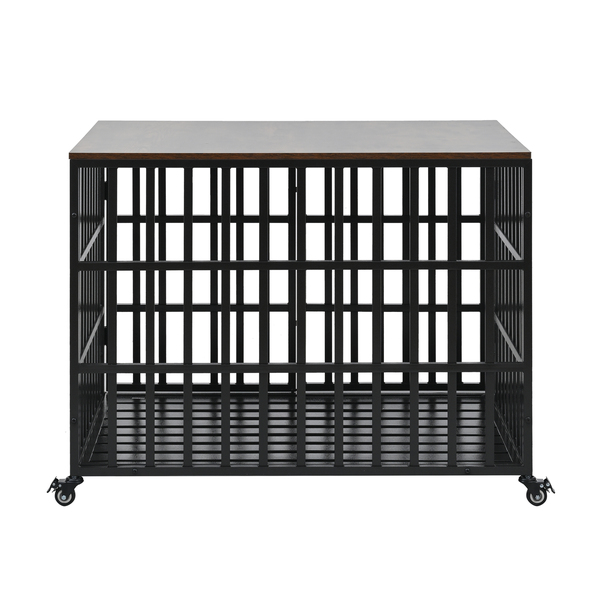 42-Inch Heavy-Duty Dog Crate for Medium to Large Dogs, Furniture-Style Cage with 4 Lockable Wheels & 2 Locks