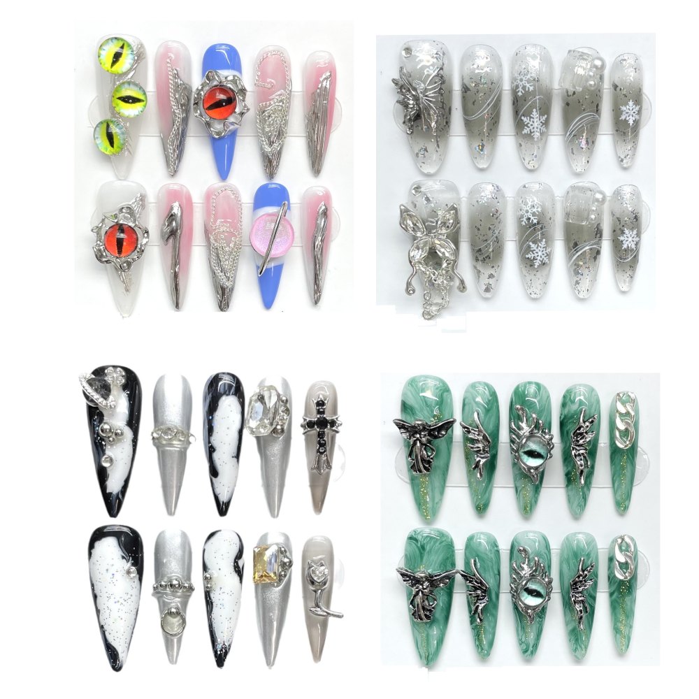 3D Almond Press on Nails, Long Almond Fake Nails False Nails Middle  Press on Nails for Women Girls Nail Art Decoration