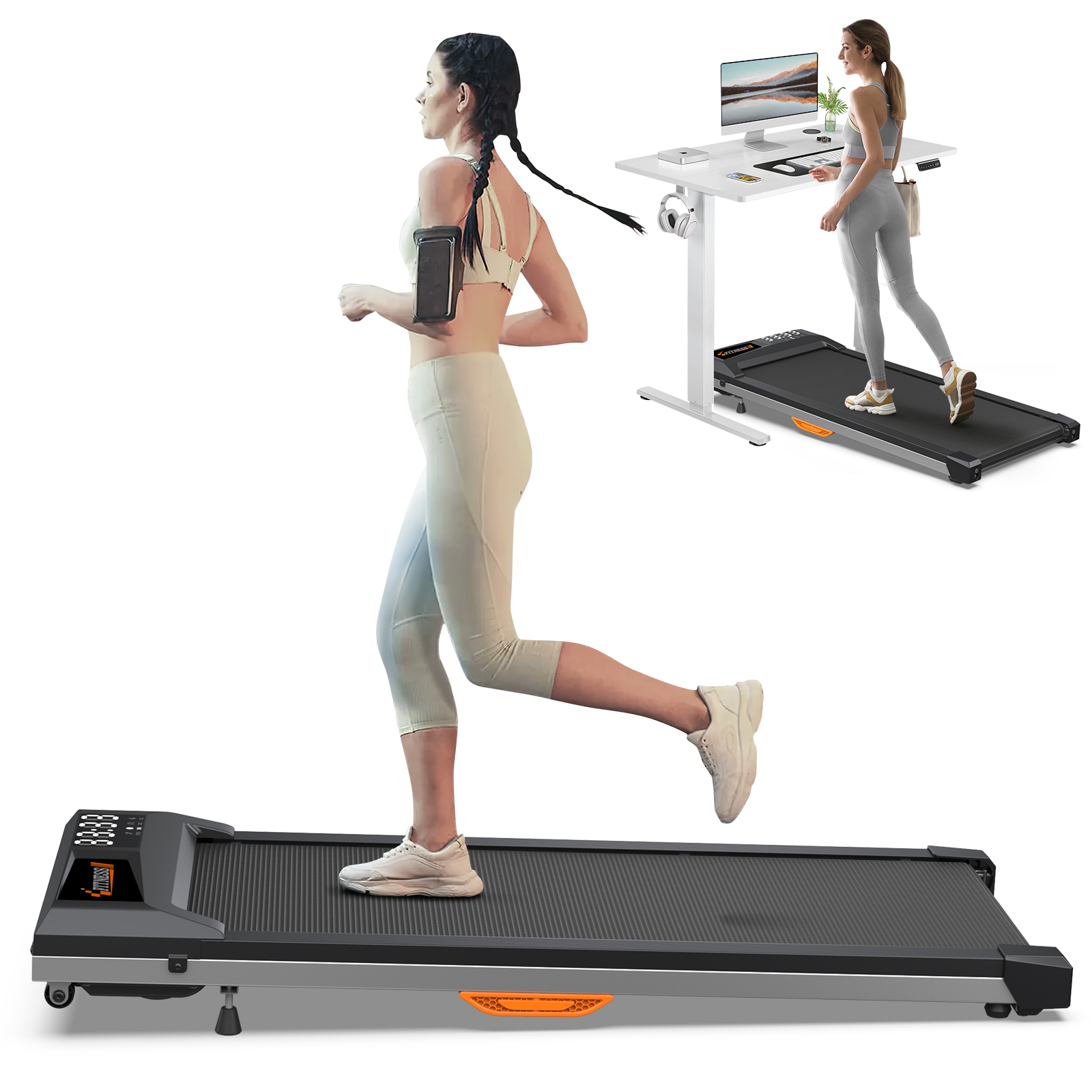 Under Desk Treadmill: Portable 2.25HP Walking Pad with App Remote Control, 265 lbs Weight Capacity, LED Display for Home/Office