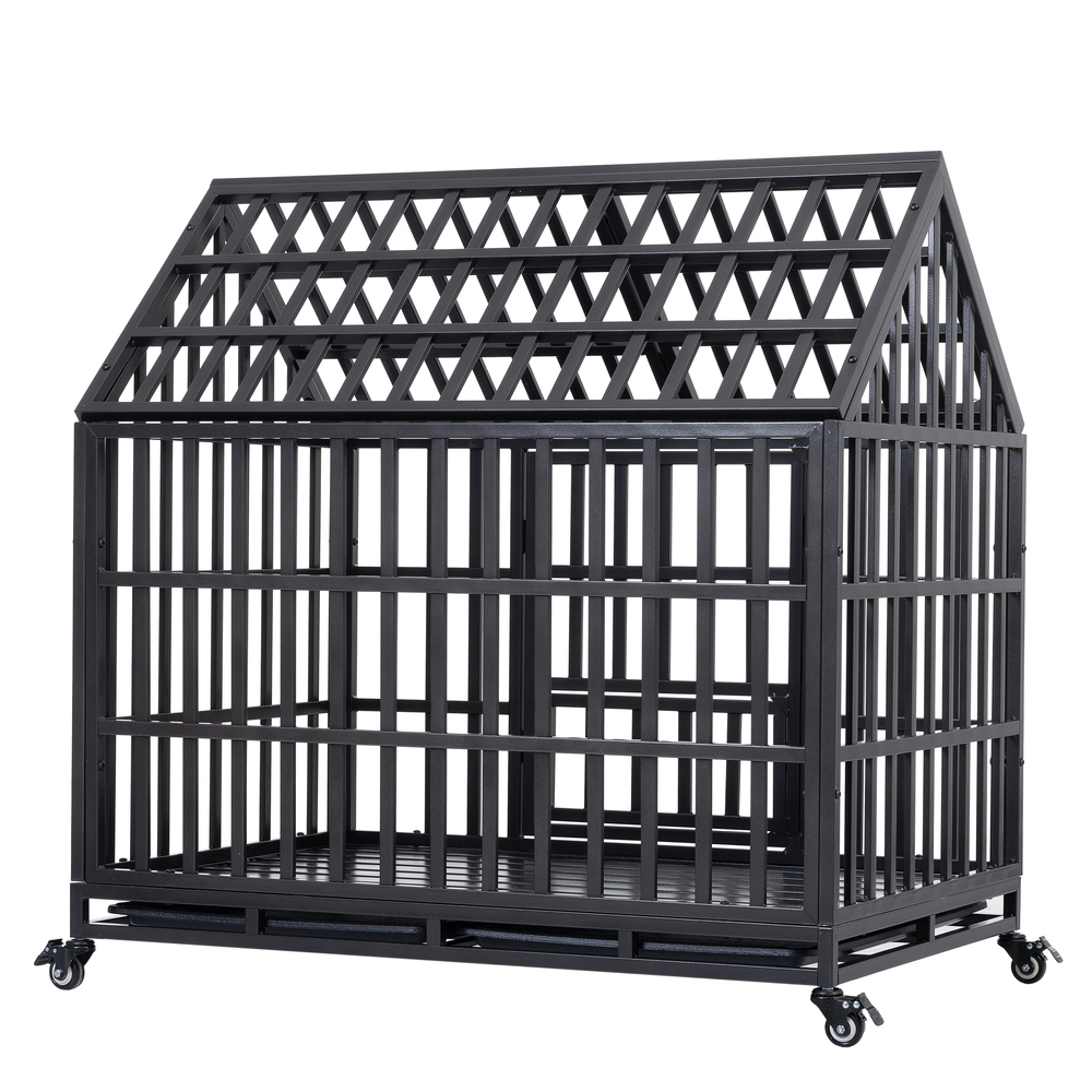 44" Heavy-Duty Roof Dog Crate for Medium/Large Pets, Indoor/Outdoor, Durable, Easy Assembly, Rust-Resistant, Removable Trays