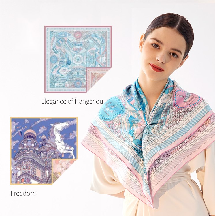 Elegant Reversible 100% Pure Silk Scarf - Dual-Sided Floral Satin for Ultimate Luxury90x90CM Large Square Scarf