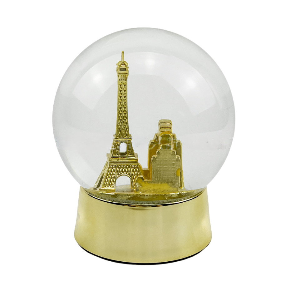 Sfera di Cristallo Decorazione da scrivania e souvenir di viaggio, Torre Eiffel di Parigi con fiocchi di neve elettroplaccati, 3,9 pollici palla di vetro con neve