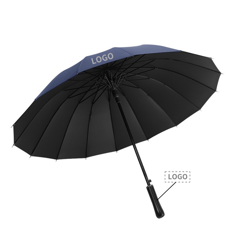 Parapluie Personnalisé | Parapluie de 16 Baleines de 23 Pouces avec Revêtement Noir et Tige Droite avec Logo Personnalisé | Parapluie golf