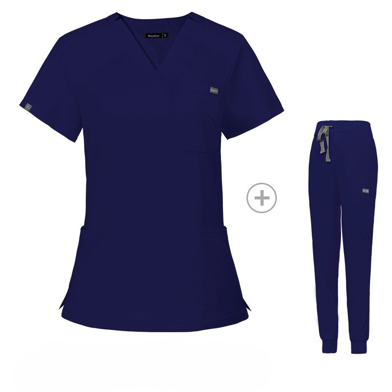 Blouse médicale | Ensemble haut col en V + pantalon unisexe, logo personnalisé | Tenue de Travail