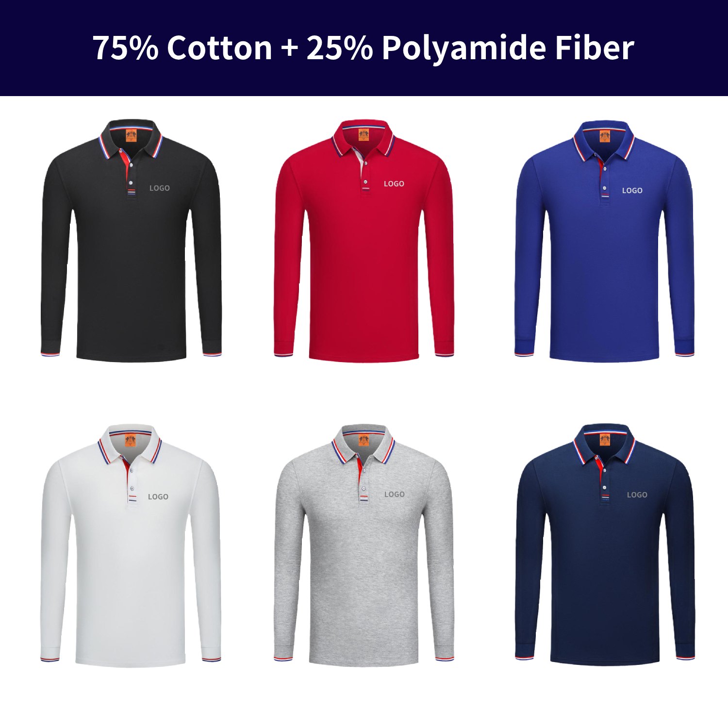 Polo-Shirt | Long Sleeve, Sweatshirt, 75% Cotton + 25% Polyamide Fiber | Custom Branded Apparel